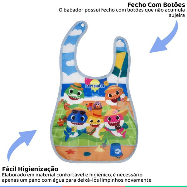 Imagem de Babador Infantil Com Botão e Bolso Coletor Para Bebê Baby Shark BabyGo