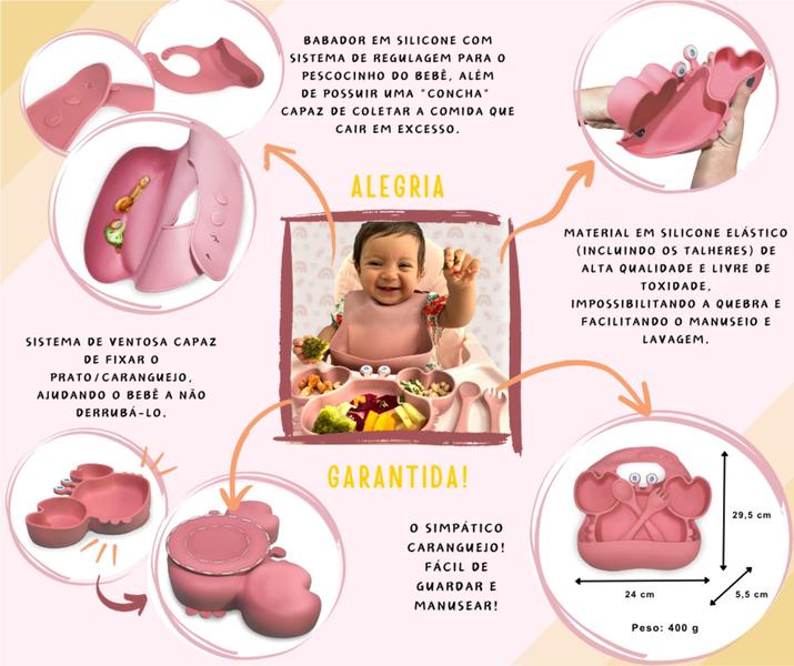 Imagem de Babador Infantil De Silicone com Cata Migalhas bebê Impermeável Kit pratinho com Talheres