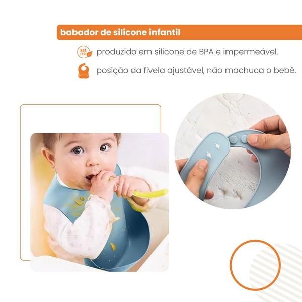 Imagem de Babador Infantil De Silicone Com Pega Migalhas e Coletor de Resíduos