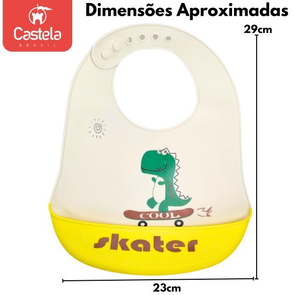 Imagem de Babador Infantil Dino Skatista Impermeável C/ Bolso pega Migalhas - Castela