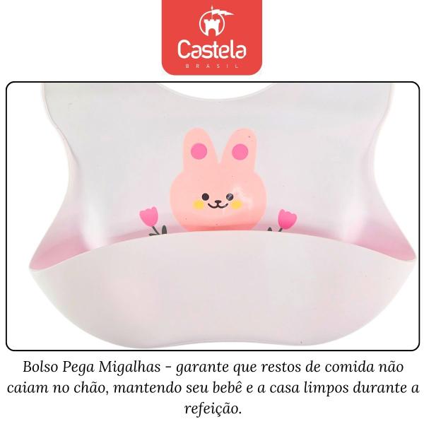 Imagem de Babador Infantil Rosa Claro Impermeavel C/ Bolso pega Migalhas - Castela