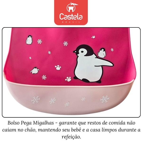 Imagem de Babador Infantil Rosa Escuro Impermeável C/ Bolso pega Migalhas - Castela