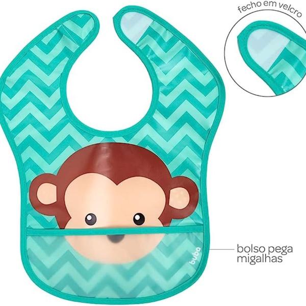 Imagem de Babador Macaquinho Com Bolso Infantil Impermeável 15368 - Buba