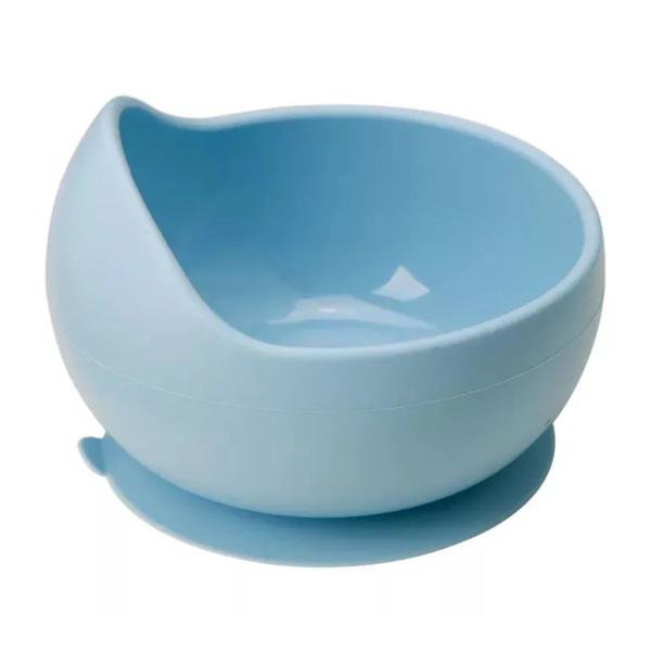 Imagem de Babador Manga Longa Tigela Bowl Ventosa Colher Silicone Azul