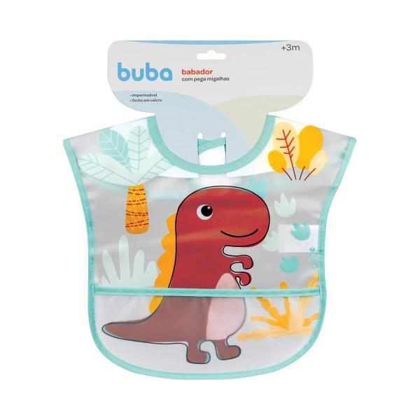 Imagem de Babador Para Bebê Impermeável Com Bolso Dino Verde Buba