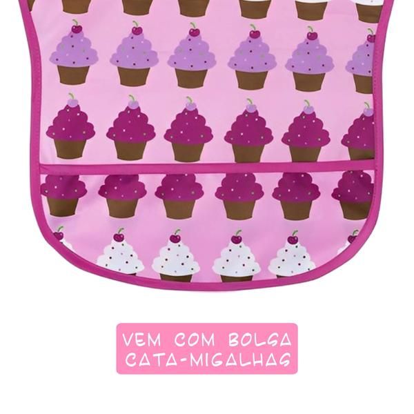 Imagem de Babador para bebê Infantil impermeável standard cupcakes com cata-migalhas Rosa kababy - 18906B