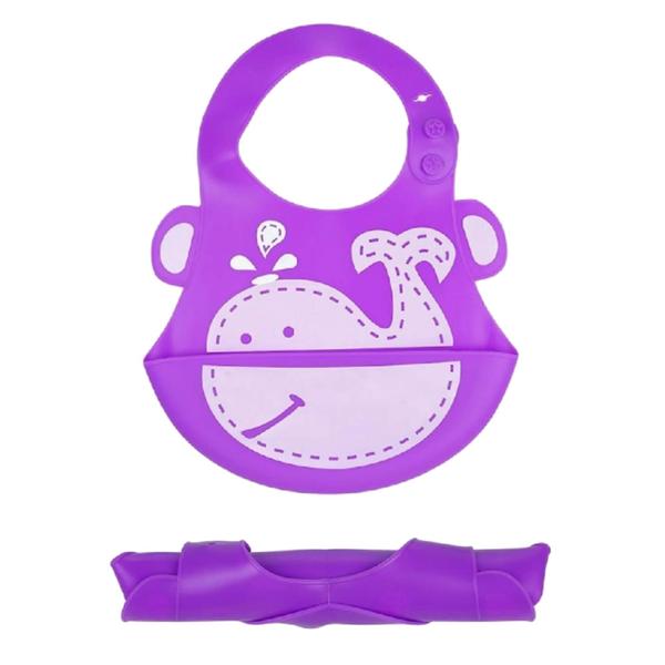 Imagem de Babador para bebê Infantil Silicone Baleia Lilás com cata-migalhas Kababy - 1037H