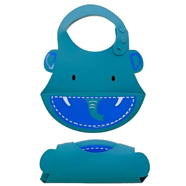 Imagem de Babador para bebê Infantil Silicone Elefante Azul com cata-migalhas Kababy - 1037E