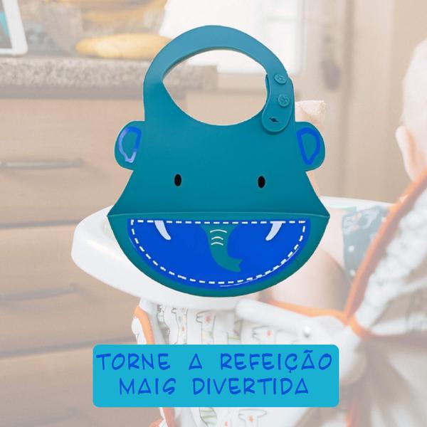 Imagem de Babador para bebê Infantil Silicone Elefante Azul com cata-migalhas Kababy - 1037E