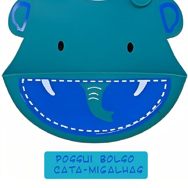 Imagem de Babador para bebê Infantil Silicone Elefante Azul com cata-migalhas Kababy - 1037E