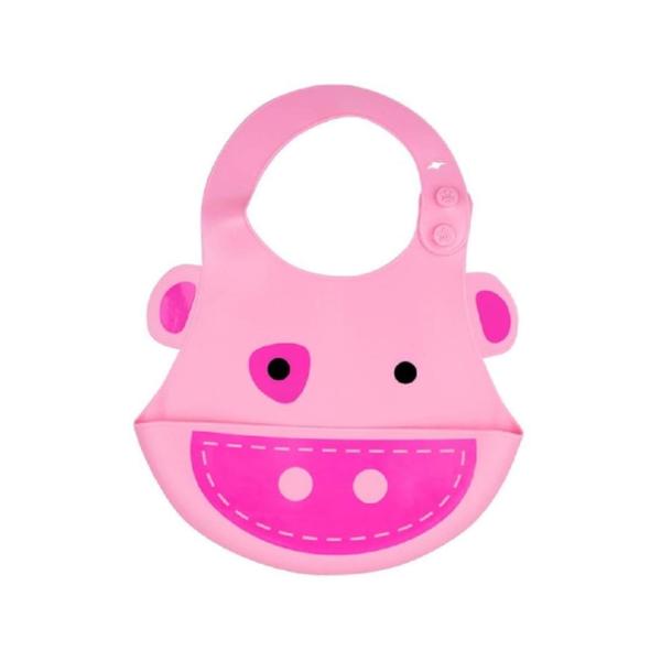 Imagem de Babador Para Bebê Infantil Silicone Porquinho Rosa com bolso cata-migalhas Kababy - 1037F