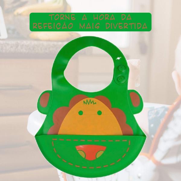 Imagem de Babador para bebês Infantil Silicone Leão Verde com cata-migalhas Kababy - 1037G