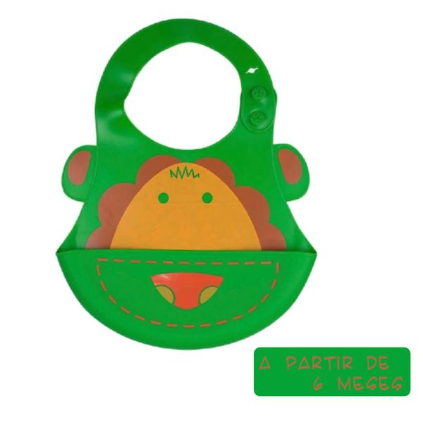 Imagem de Babador para bebês Infantil Silicone Leão Verde com cata-migalhas Kababy - 1037G