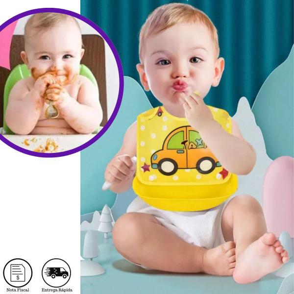 Babador Refeição Base Silicone Pega Migalhas Bebê Infantil - Hug Box Imagem de Babador Refeição Base Silicone Pega Migalhas Bebê Infantil
