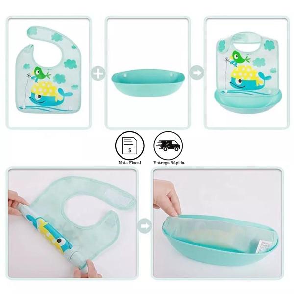 Babador Refeição Base Silicone Pega Migalhas Bebê Infantil - Hug Box Imagem de Babador Refeição Base Silicone Pega Migalhas Bebê Infantil