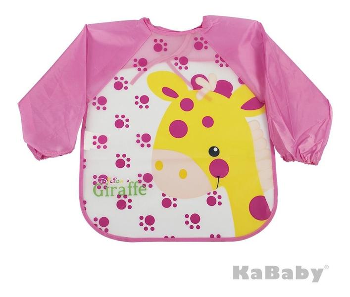 Imagem de Babador Rosa Com Manga Girafinha Camiseta Babador