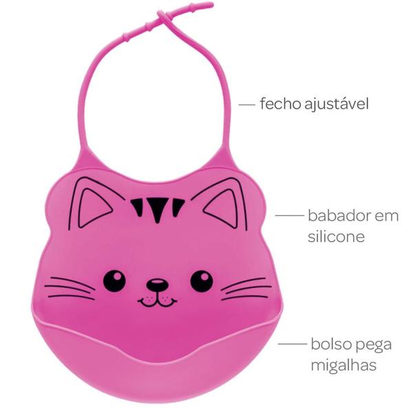 Imagem de Babador Silicone Pega Migalha Gato Rosa 09730 - Buba