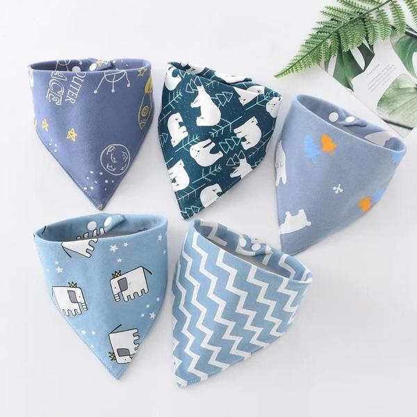 Imagem de Babadores Bandana de Algodão - 5 Peças Absorventes e à Prova d'Água para Bebês