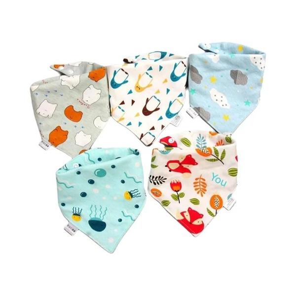 Imagem de Babadores Bandana de Algodão - 5 Peças Absorventes e à Prova d'Água para Bebês