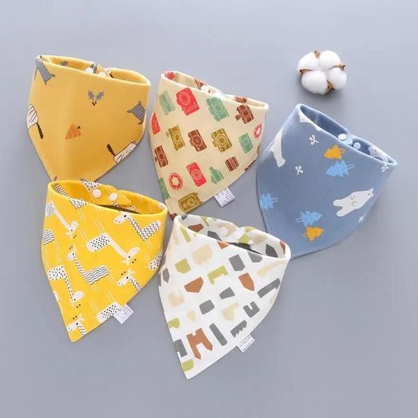 Imagem de Babadores Bandana de Algodão - 5 Peças Absorventes e à Prova d'Água para Bebês