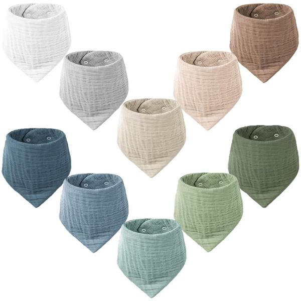 Imagem de Babadores Muslin Baby Bibs Konssy, pacote com 10 unidades, 100% algodão, unissex, de 0 a 36 meses