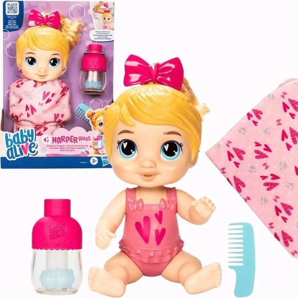 Imagem de Baby Alive Bebê Shampoo Loira Harper Hugs F9119 - Hasbro