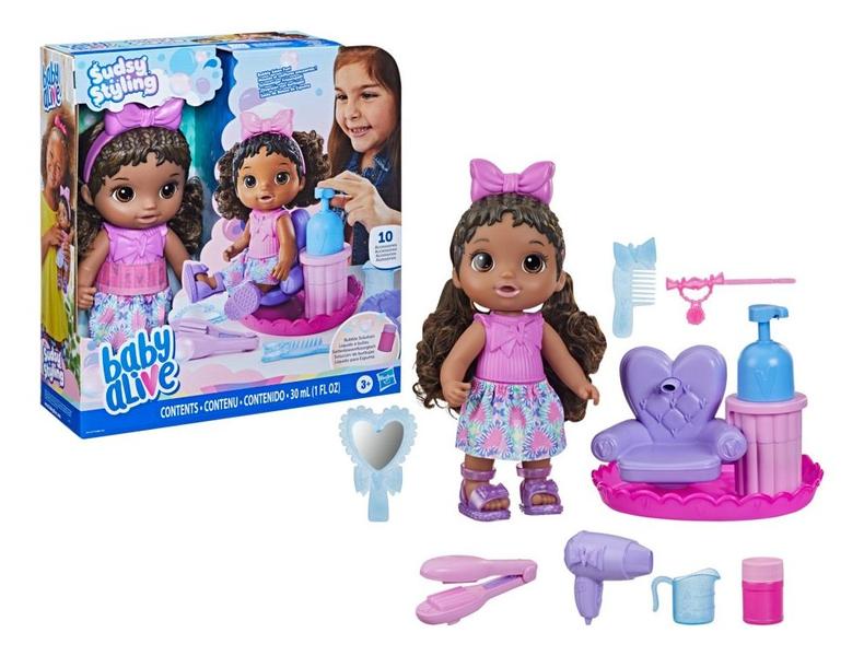 Imagem de Baby Alive Sudsy Styling Cabelos Pretos - Boneca De 30 Cm