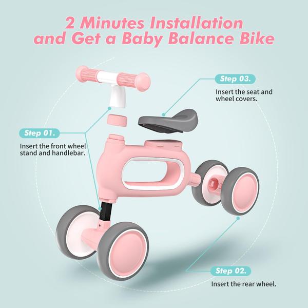 Imagem de Baby Balance Bike DRAMATION para crianças de 1 a 2 anos, rosa