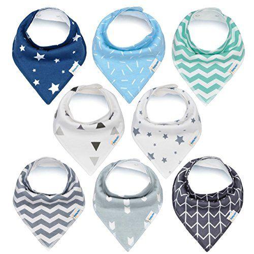 Imagem de Baby Bandana Drool Bibs for Boys and Girls, 8 Pack Bib Set com Snaps para Baba, Dentição e Alimentação, Macio e Absorvente, Item de Chá de Bebê para Recém-Nascido