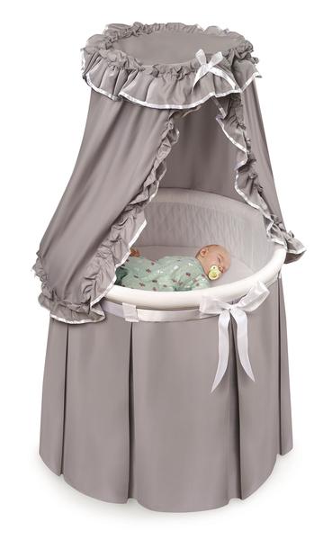 Imagem de Baby Bassinet Badger Basket Empress com roupa de cama e armazenamento cinza