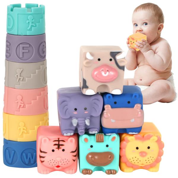 Imagem de Baby Blocks Tirafal Soft de 6 a 12 meses ou mais com copo empilhável, 12 unidades