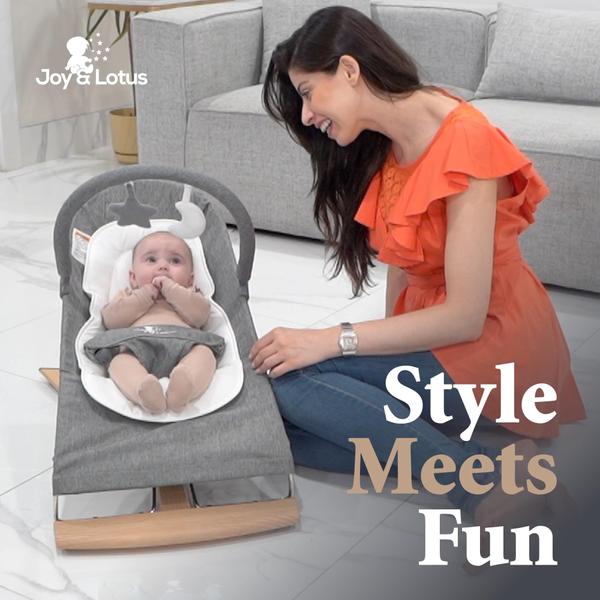 Imagem de Baby Bouncer JOY & LOTUS Elegant Wood Acents com bolsa de viagem