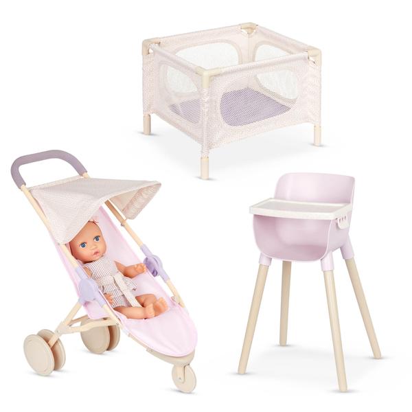 Imagem de Baby Doll LullaBaby Realistic 35 cm com cercadinho, cadeira alta e carrinho de bebê