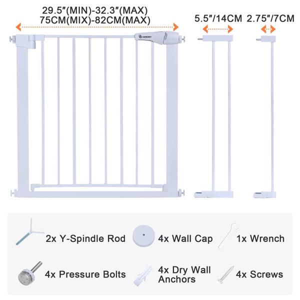 Imagem de Baby Gate COMOMY Extra Wide 75-103 cm com fechamento automático branco