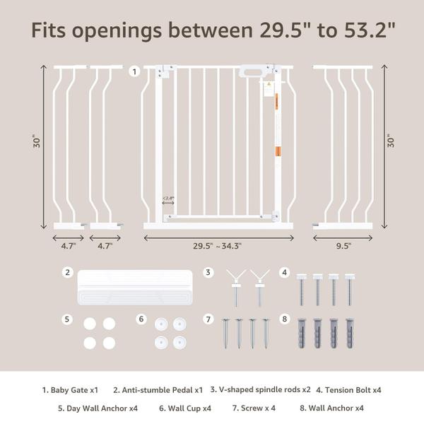 Imagem de Baby Gate GROWNSY Mom's Choice 29,5-53 cm com fechamento automático