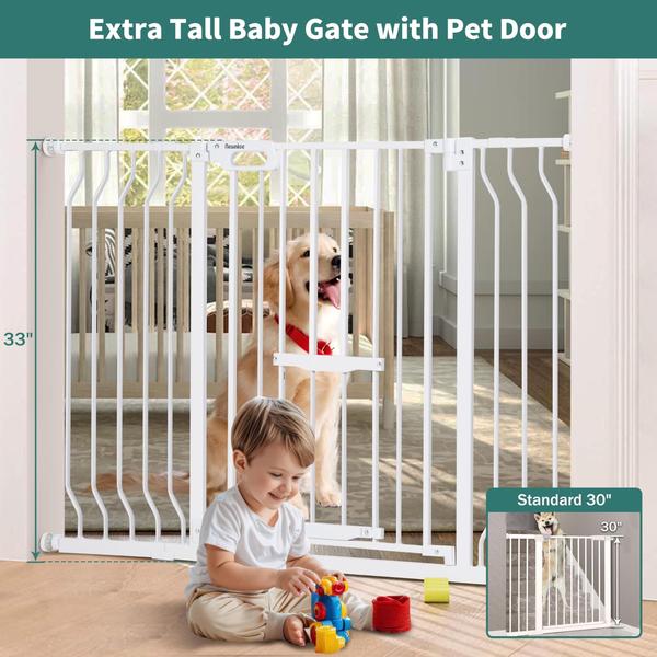 Imagem de Baby Gate Newnice, 33 cm de altura, fechamento automático, metal com porta para gatos