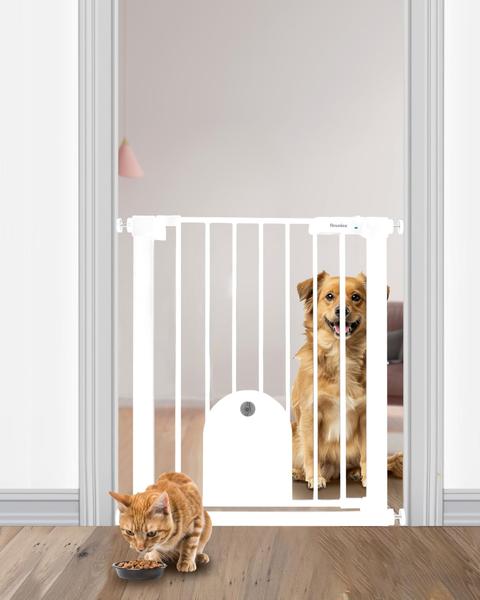 Imagem de Baby Gate Newnice Narrow 68-75 cm com porta Cat Door Auto Close White