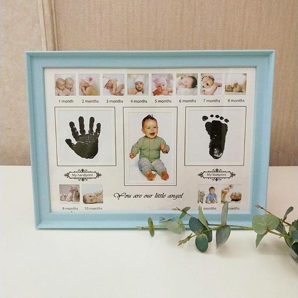 Imagem de Baby Handprint Footprint Photo Frame com tinta de selo Newborn Decor Gift Kids Imprint Hand Inkpad Souvenirs Fabricantes de mãos e pegadas