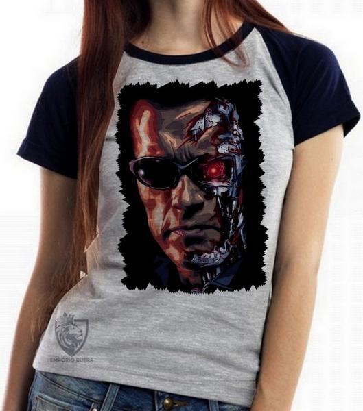 Imagem de Baby look blusa feminina ou Camiseta unissex Exterminador do Futuro máquinas