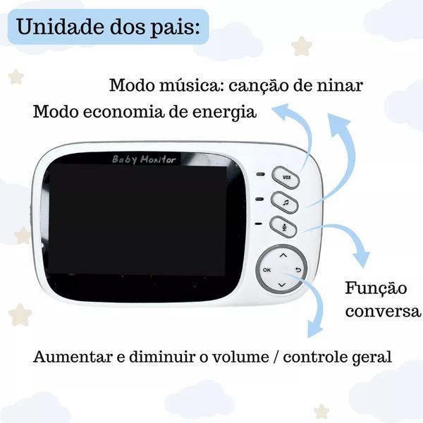 Baby Monitor babá eletrônica sem fio com câmera noturna automática e sensor de temperatura 110V/220V - Afc Imagem de Baby Monitor babá eletrônica sem fio com câmera noturna automática e sensor de temperatura 110V/220V