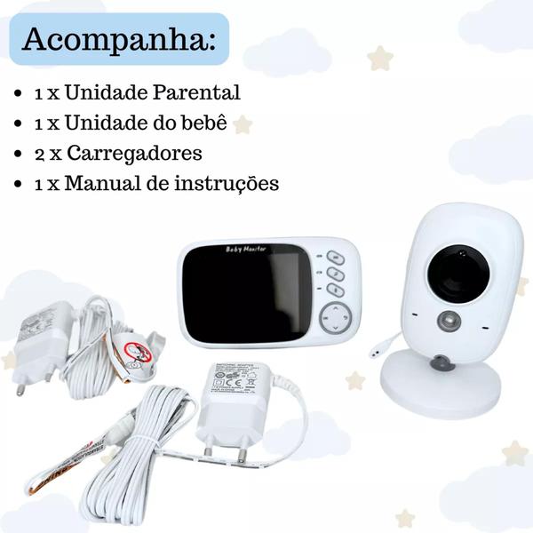 Imagem de Baby Monitor babá eletrônica sem fio com câmera noturna automática e sensor de temperatura 110V/220V