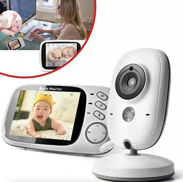 Imagem de Baby Monitor babá eletrônica sem fio com câmera noturna automática e sensor de temperatura 110V/220V