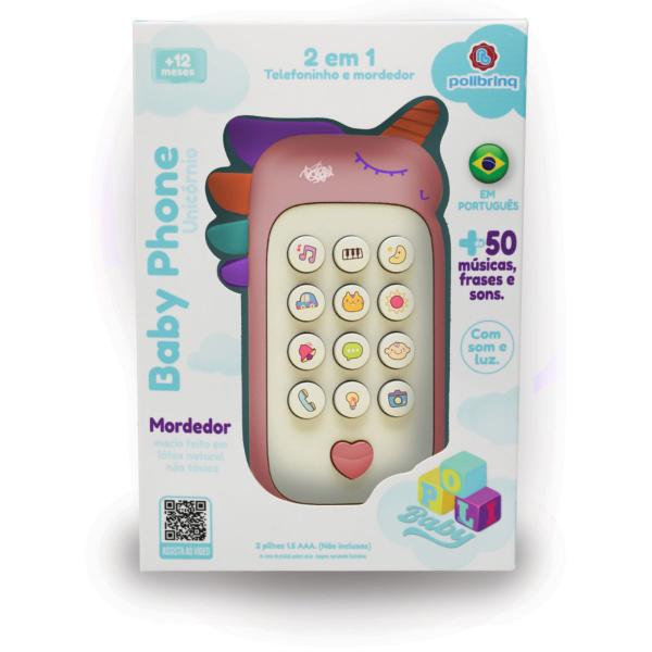 Imagem de Baby Phone 2 em 1 Mordedor Celular Brinquedo com Músicas Frases Sons Infantil Polibrinq