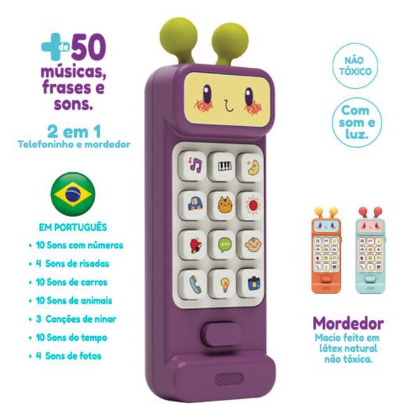 Imagem de Baby Phone 2 em 1 Telefone e Mordedor +50 Sons Músicas Frases com Luz Polibrinq