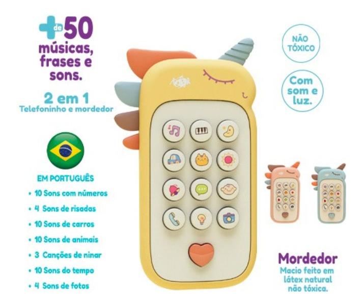 Imagem de Baby Phone 50 Músicas+Mordedor Unicórnio Amarelo - Polibrinq