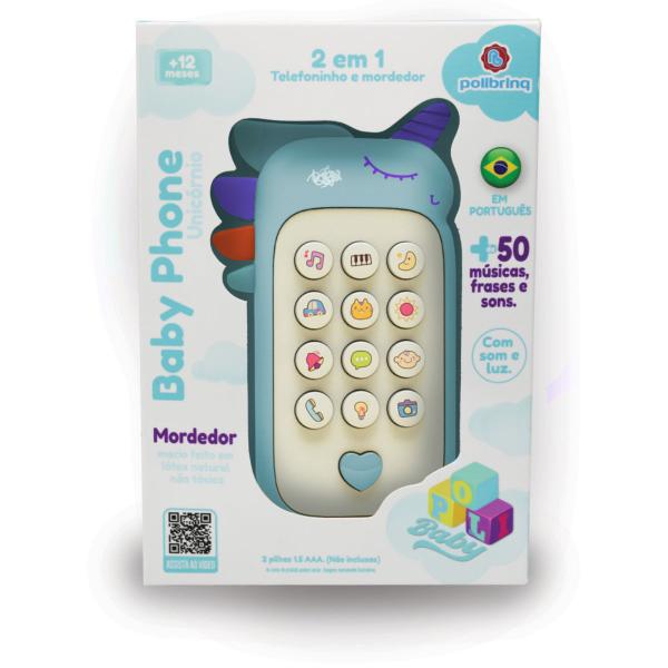 Imagem de Baby Phone Brinquedo 2 em 1 Mordedor Mácio Telefone com +50 Sons Sensorial Polibrinq