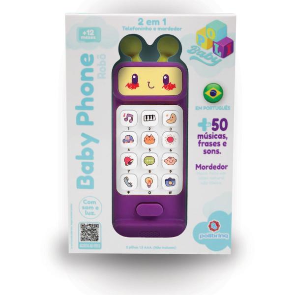 Imagem de Baby Phone Brinquedo 2 em 1 Mordedor Mácio Telefone com +50 Sons Sensorial Polibrinq