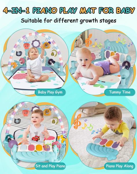 Imagem de Baby Play Mat imagifun Tummy Time 0-6 9 12 meses com brinquedos azuis