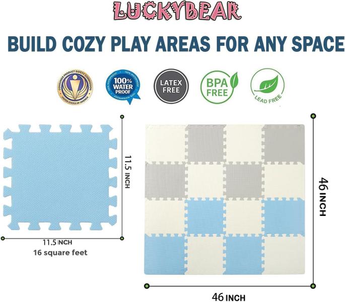 Imagem de Baby Play Mat LuckyBear Puzzle Exercise à prova d'água de 1,2 m²