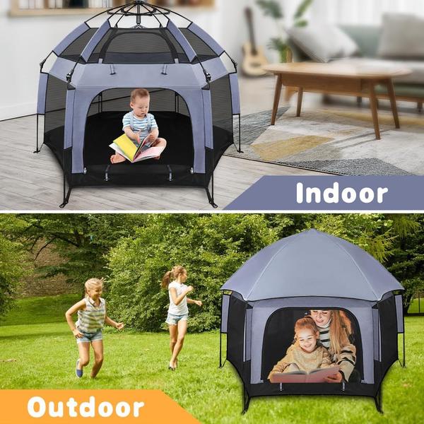 Imagem de Baby Play Yard UJUJIA Outdoor com tenda de praia com dossel cinza